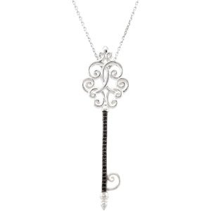 Sterling Silver Natural Black Spinel Key 18" Necklace
