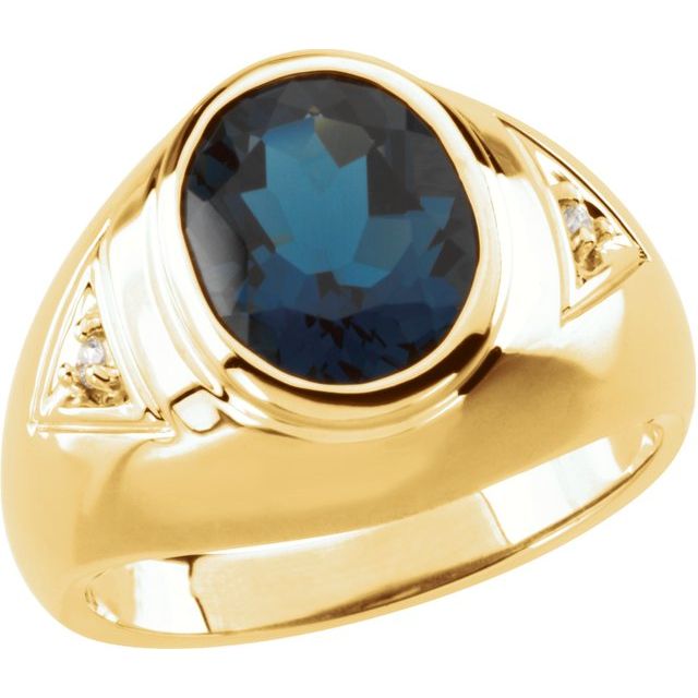 14K Yellow Natural Blue London Topaz & .04 CTW Natural Diamond Ring