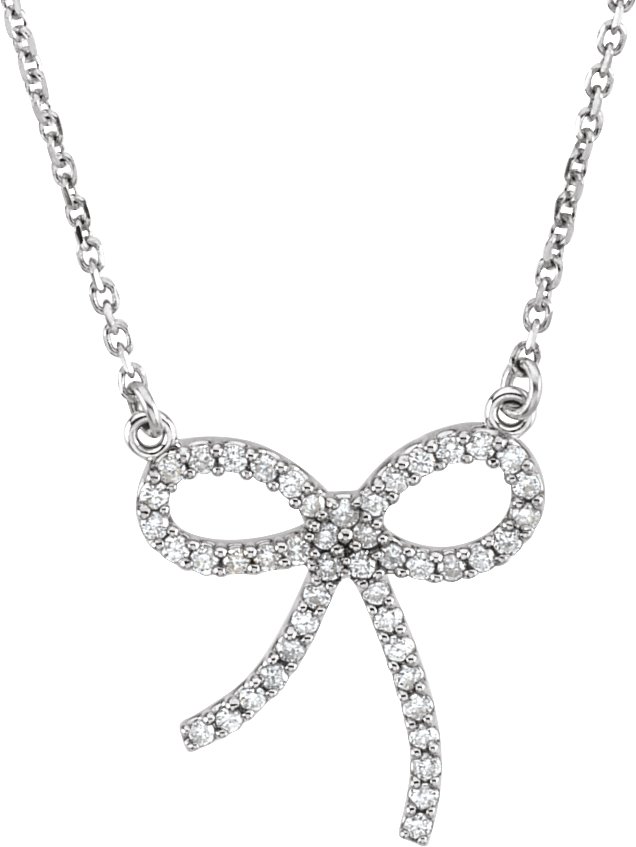 14K White 1/5 CTW Natural Diamond Bow 16" Necklace