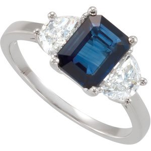 Blue Sapphire & Diamond Accented Ring 		