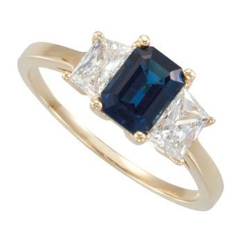 Blue Sapphire and Diamond Accented 3 Stone Ring Ref 3147525