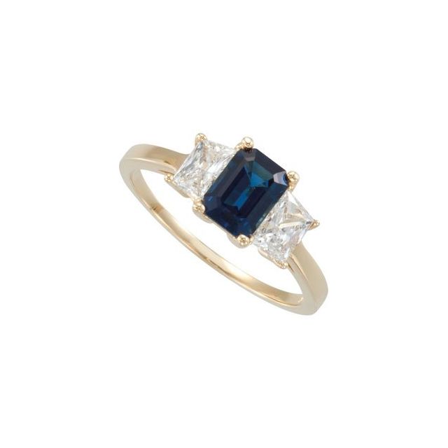 14K Yellow Natural Blue Sapphire & 3/4 CTW Natural Diamond Three-Stone Ring