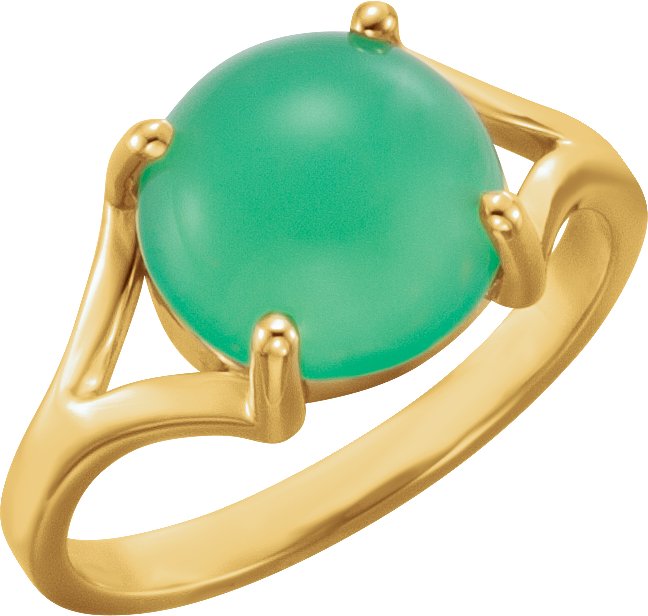 14K Yellow 10 mm Round Chrysoprase Cabochon Ring