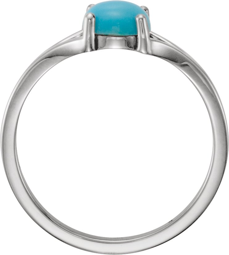 14K White 6 mm Natural Turquoise Cabochon Ring