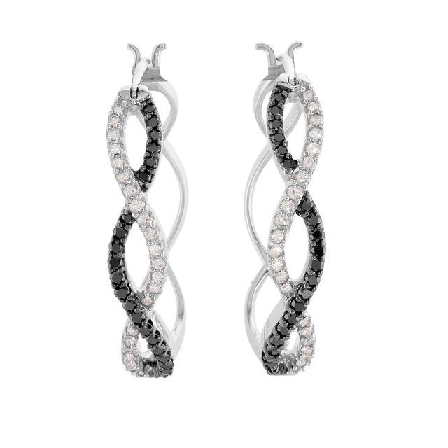 14K White 1/2 CTW Natural Black & White Diamond Hoop Earrings 
