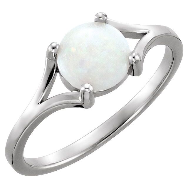 14K White 7 mm Natural White Opal Cabochon Ring
