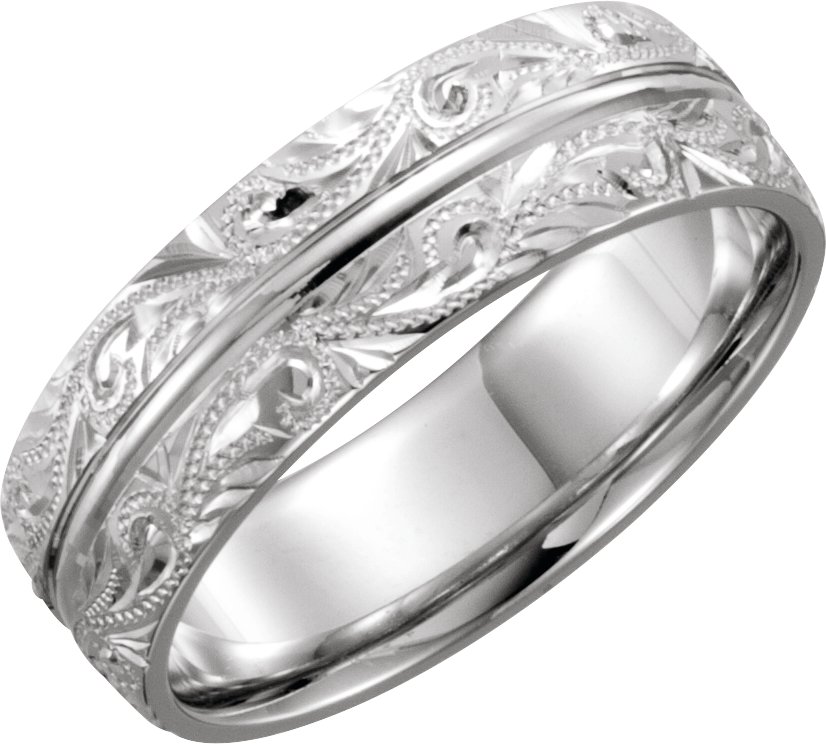 Platinum 7 mm Design-Engraved Band Size 11