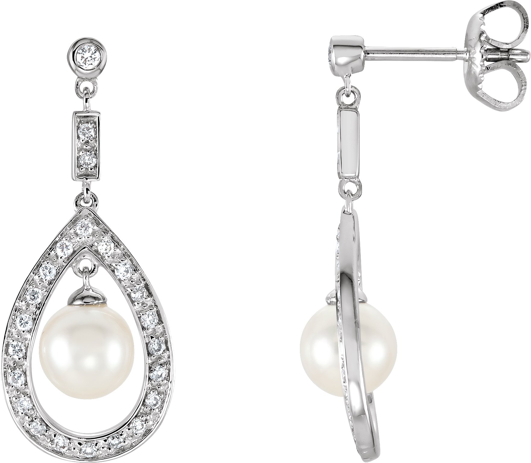 14K White Freshwater Cultured Pearl and .25 CTW Diamond Earrings Ref. 1848783