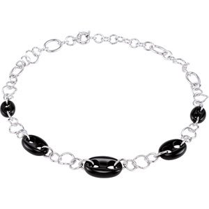 Sterling Silver Onyx Marine Link 16-18" Necklace