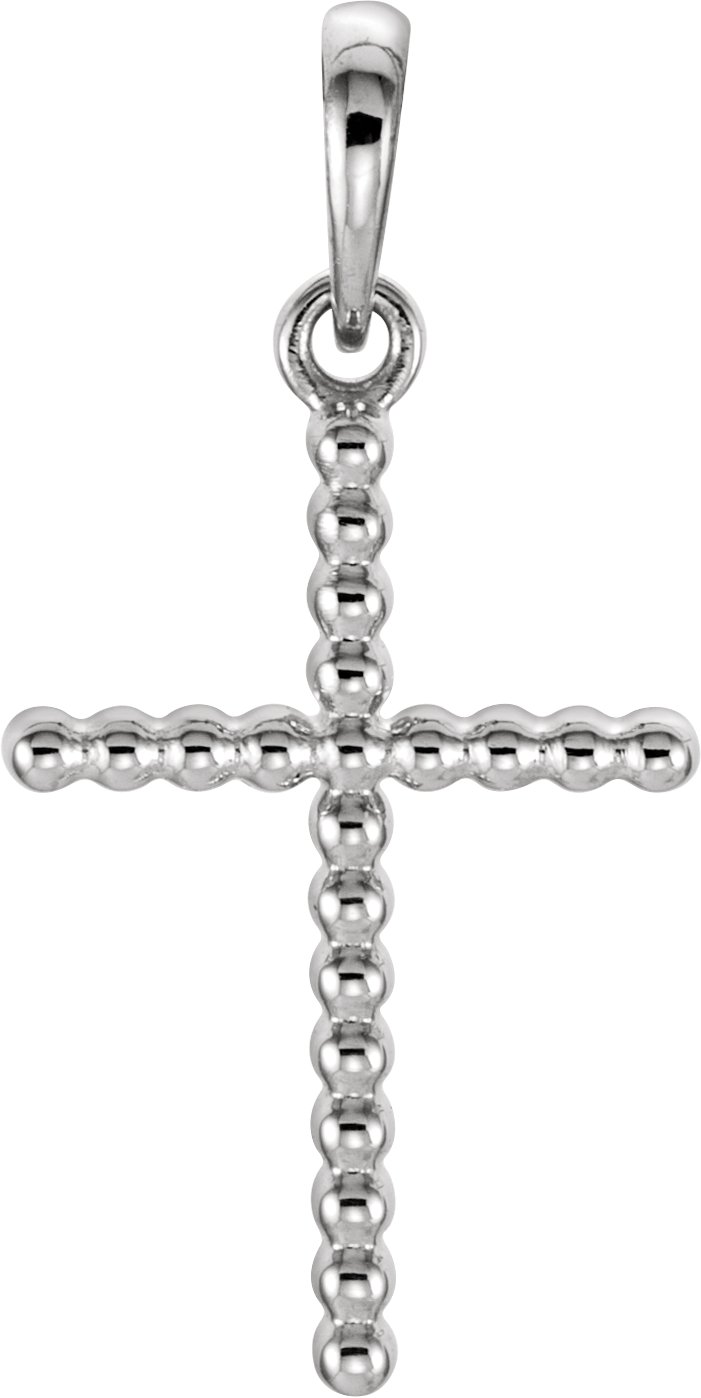 14K White Beaded Cross Pendant