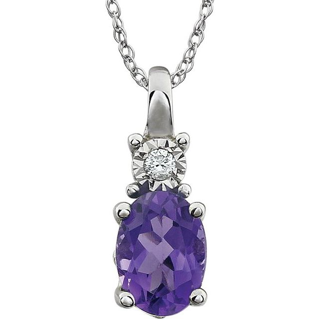 14K White Natural Amethyst & .02 CT Natural Diamond 18" Necklace