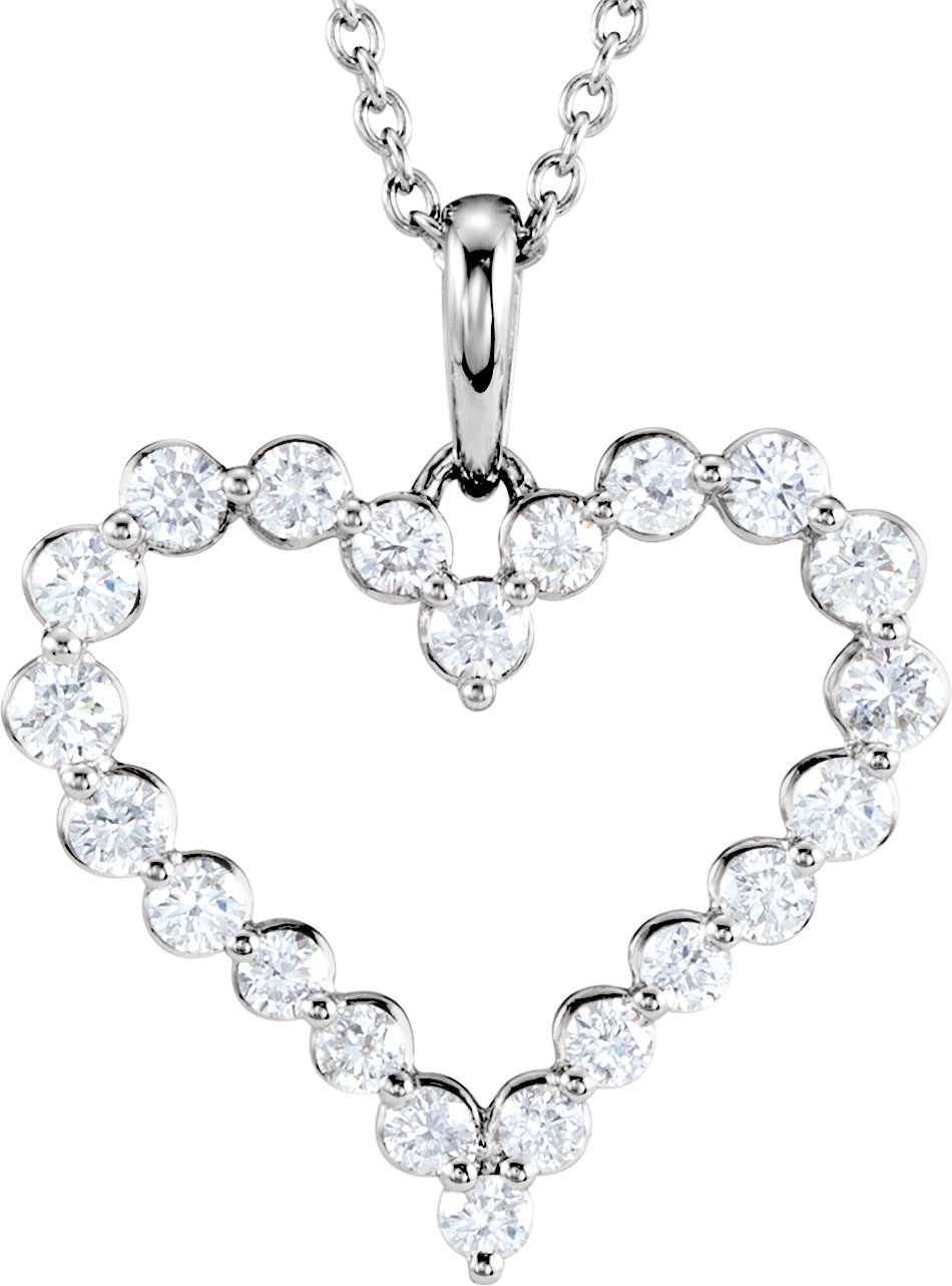 14K White 1 CTW Natural Diamond Heart 18" Necklace