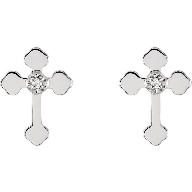 14K White .01 CTW Natural Diamond Cross Earrings