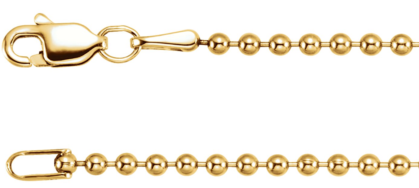 14K Yellow 1.8 mm Hollow Bead 24" Chain