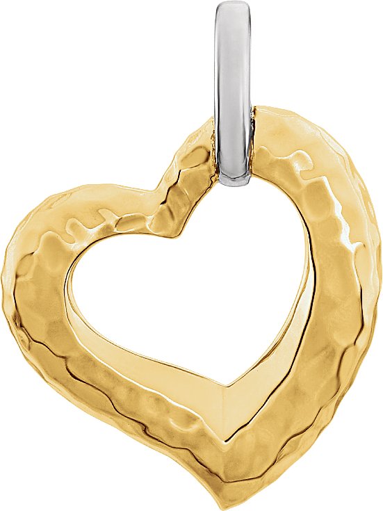 14K Yellow/White 25.3x20.84 mm Hammered Heart Pendant