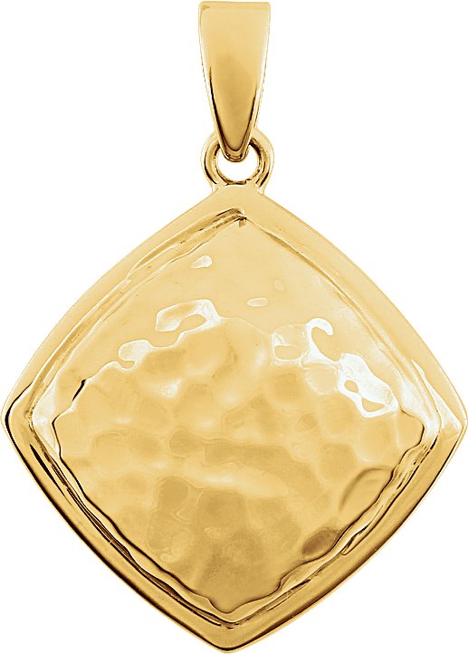 14K Yellow Hammered Square Pendant