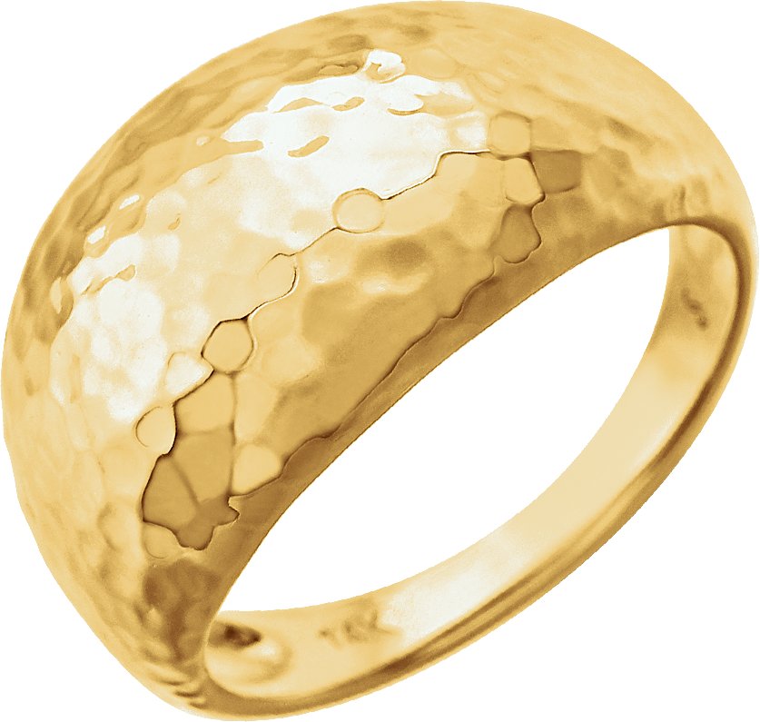 14K Yellow 12 mm Hammered Dome Ring