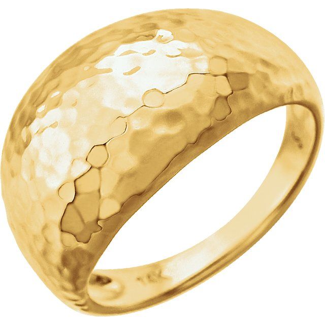 14K Yellow 12 mm Hammered Dome Ring