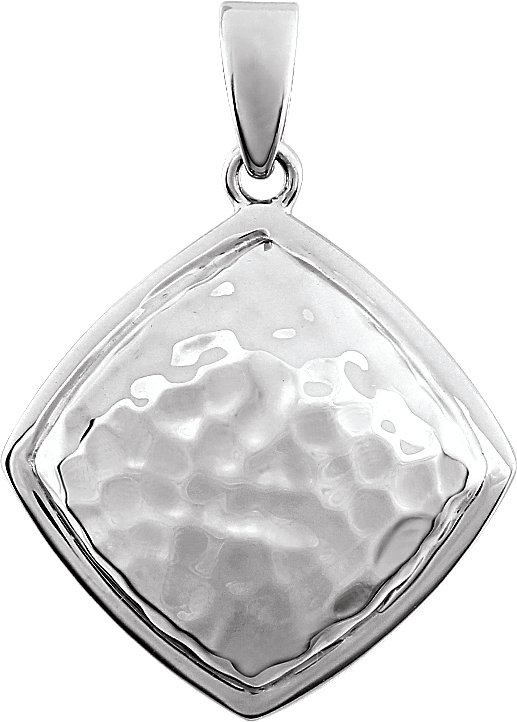 14K White Hammered Square Pendant