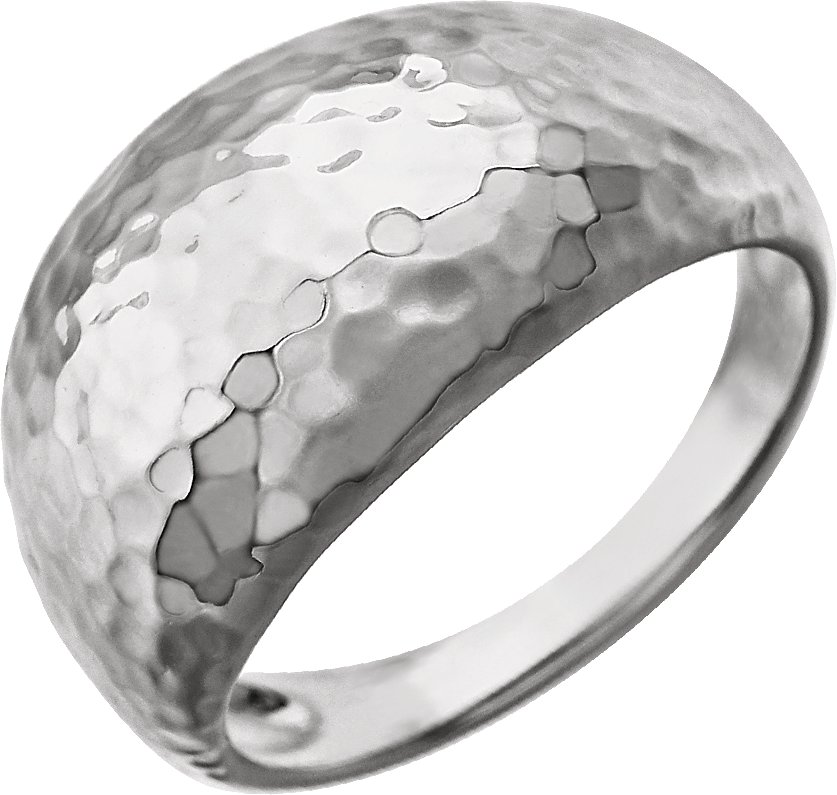 14K White 12 mm Hammered Dome Ring