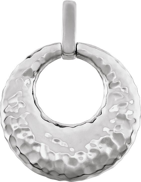 14K White Gold Hammered Circle Pendant 