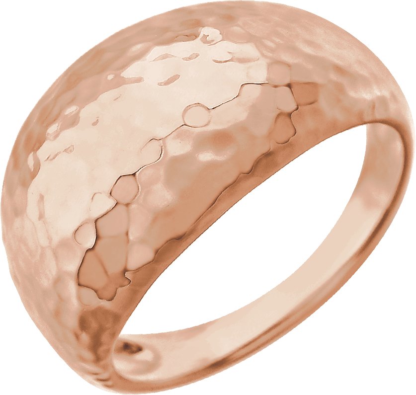 14K Rose 12 mm Hammered Dome Ring