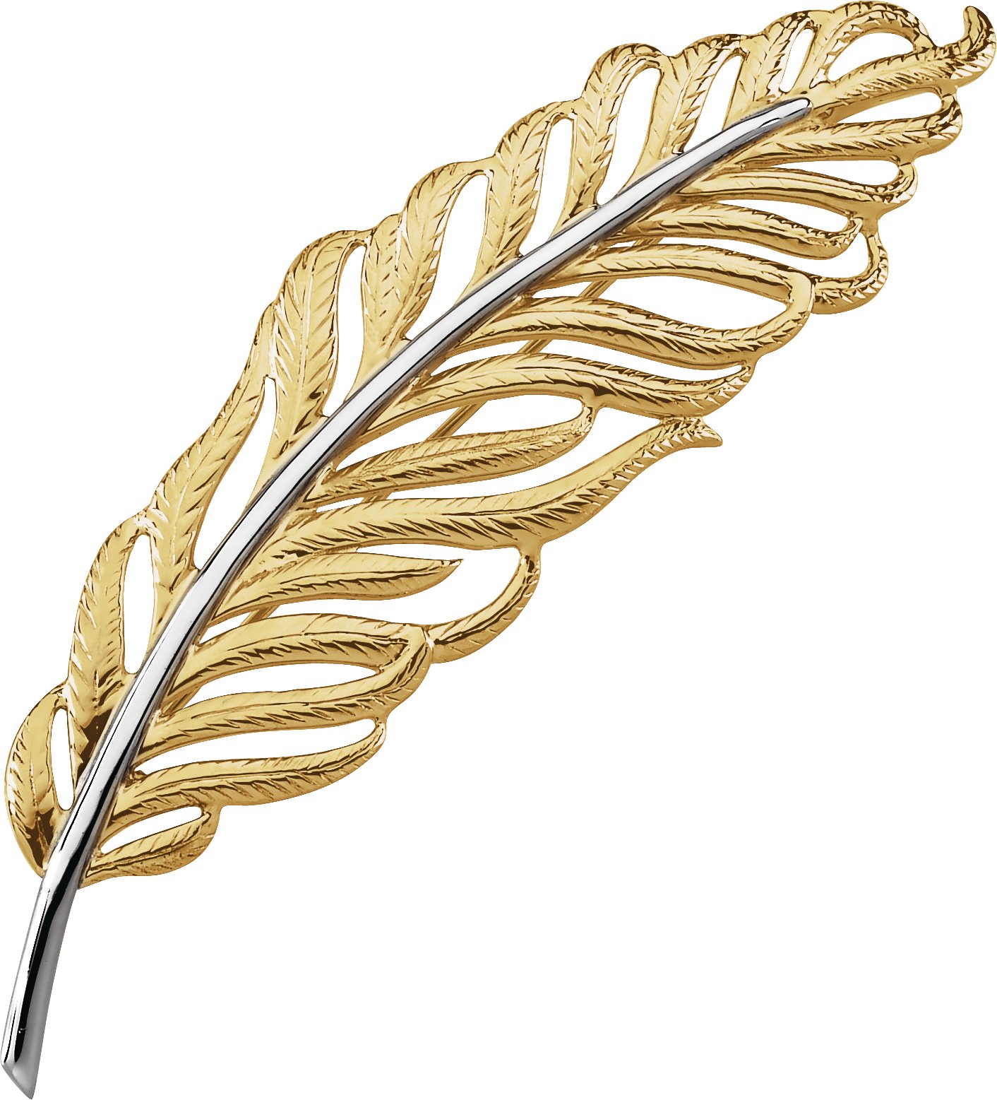 10K Yellow/White Gold Feather Brooch