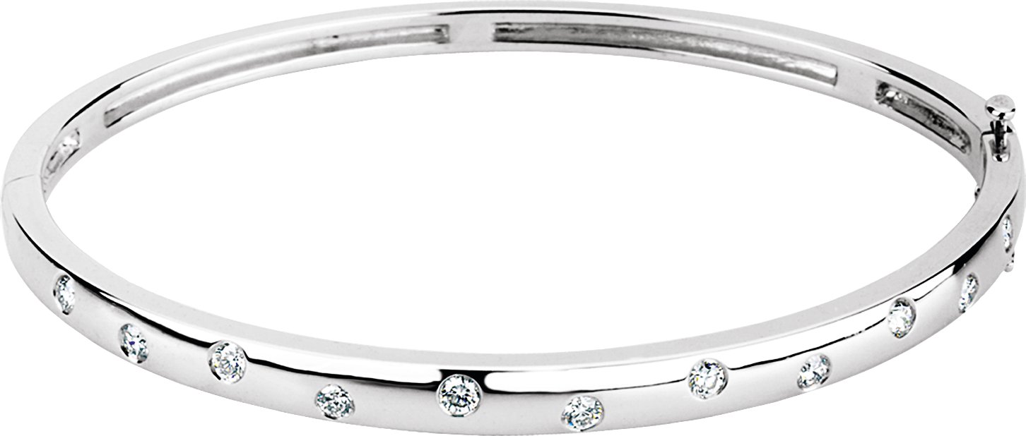14K White 1/2 CTW Natural Diamond Bangle 6 3/4" Bracelet