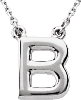 Sterling Silver Block Initial B 16" Necklace