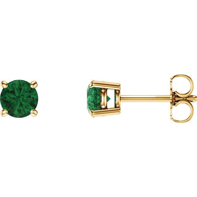 14K Yellow 5 mm Lab-Grown Emerald Stud Earrings with Friction Post