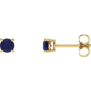 14K Yellow 4 mm Natural Blue Sapphire Earrings with Friction Post