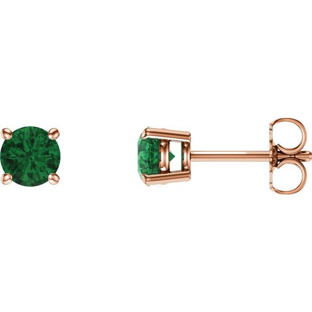 14K Rose 5 mm Natural Emerald Stud Earrings