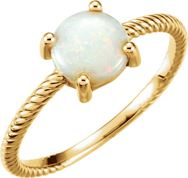 14K Yellow Natural White Opal Cabochon Ring