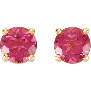 14K Yellow 6 mm Natural Pink Tourmaline Earrings
