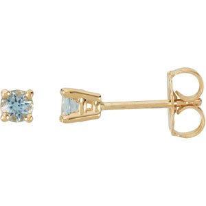 14K Yellow 3 mm Natural Aquamarine Earrings