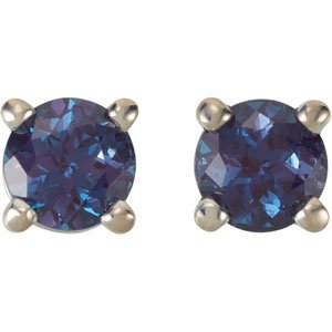 14K White 4 mm Lab-Grown Alexandrite Earrings