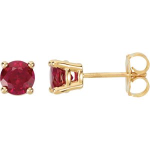 14K Yellow 5 mm Round Lab-Grown Ruby Earrings