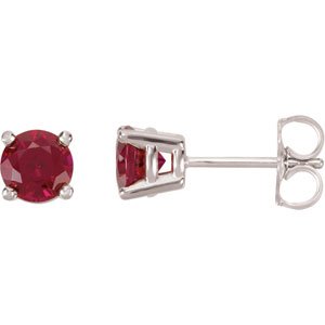 14K White 5 mm Round Lab-Grown Ruby Earrings