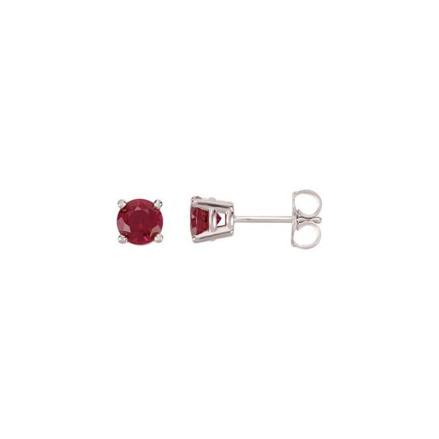 14K White 5 mm Lab-Grown Ruby Earrings