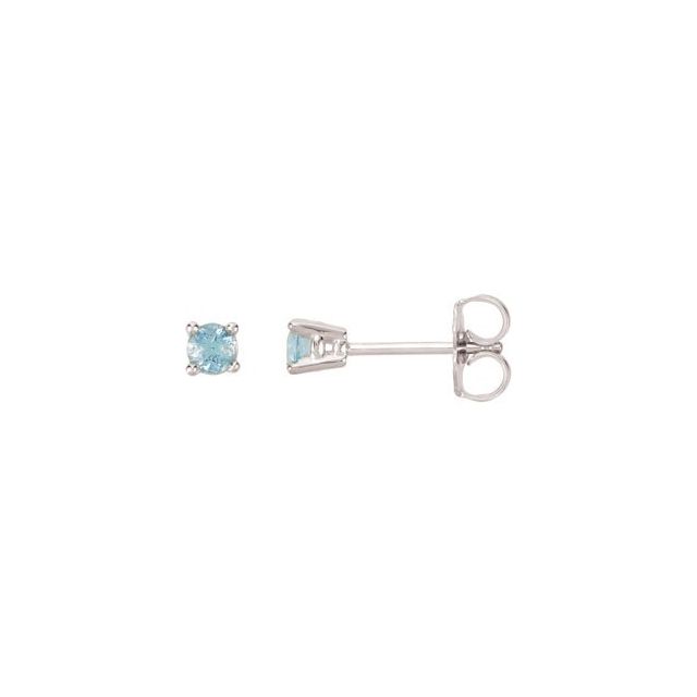 14K White 3 mm Natural Blue Aquamarine Earrings