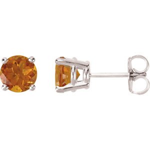 14K White 6 mm Natural Citrine Earrings