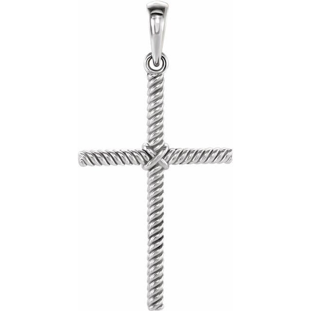 14K White 31.9x16.2 mm Rope Cross Pendant  