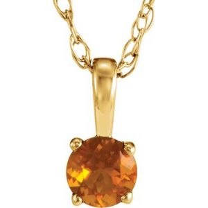 14K Yellow 3 mm Natural Citrine Youth Solitaire 14" Necklace
