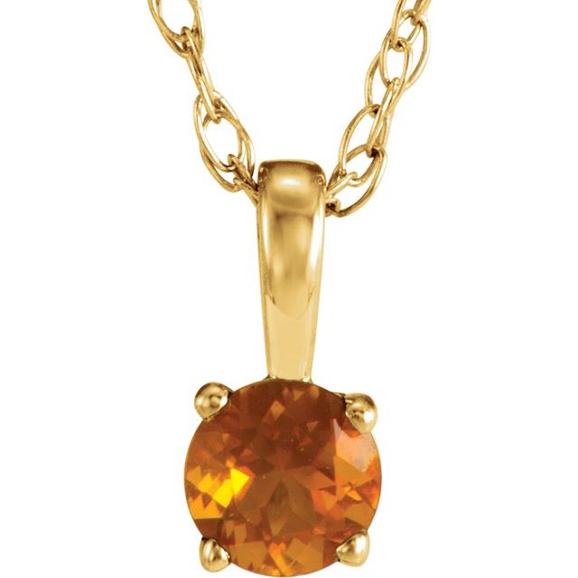 14K Yellow 3 mm Natural Citrine Youth Solitaire 14" Necklace