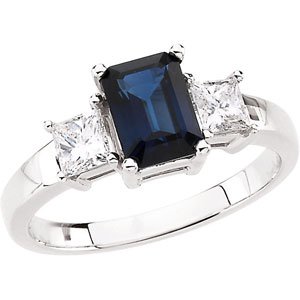 14K White Natural Blue Sapphire & 1/2 CTW Natural Diamond Ring