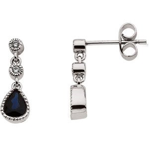 14K White Blue Sapphire & .05 CTW Diamond Earrings 