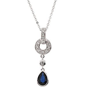 14K White Blue Sapphire & .08 CTW Diamond 18" Necklace