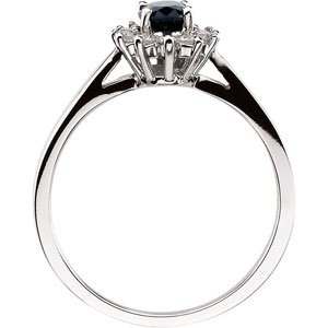 14K White Natural Blue Sapphire & 1/6 CTW Natural Diamond Ring