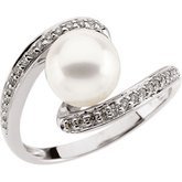 14K White Freshwater Pearl & 1/6 CTW Diamond Ring