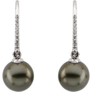 Tahitian Cultured Pearl and Diamond Earrings 10mm .13 CTW Ref 361642